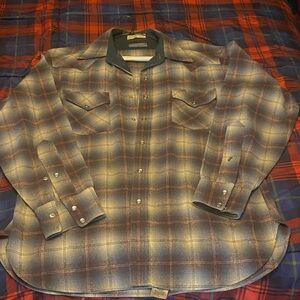 Vintage Pendleton Blue and Brown Plaid Button Down Shirt